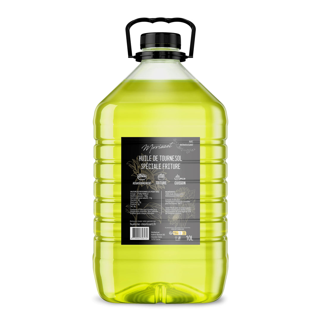 Huile de Tournesol Friture avec Antimoussant E900 - Bidon 10L Huilerie Morisset